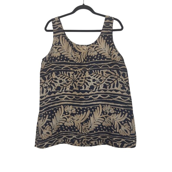 Vintage 90´ Express Womens 100% Silk Sleeveless Top L Navy-Beige Tropical Print - Picture 10 of 11